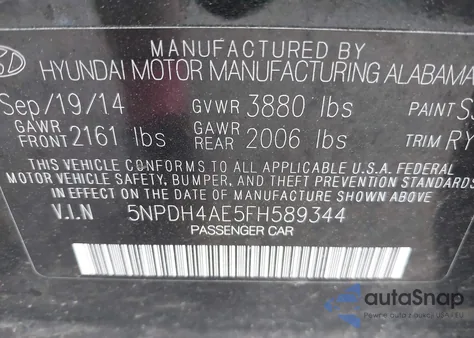 2015 Hyundai Elantra Se из США, поврежденный, VIN 5NPDH4AE5FH589344